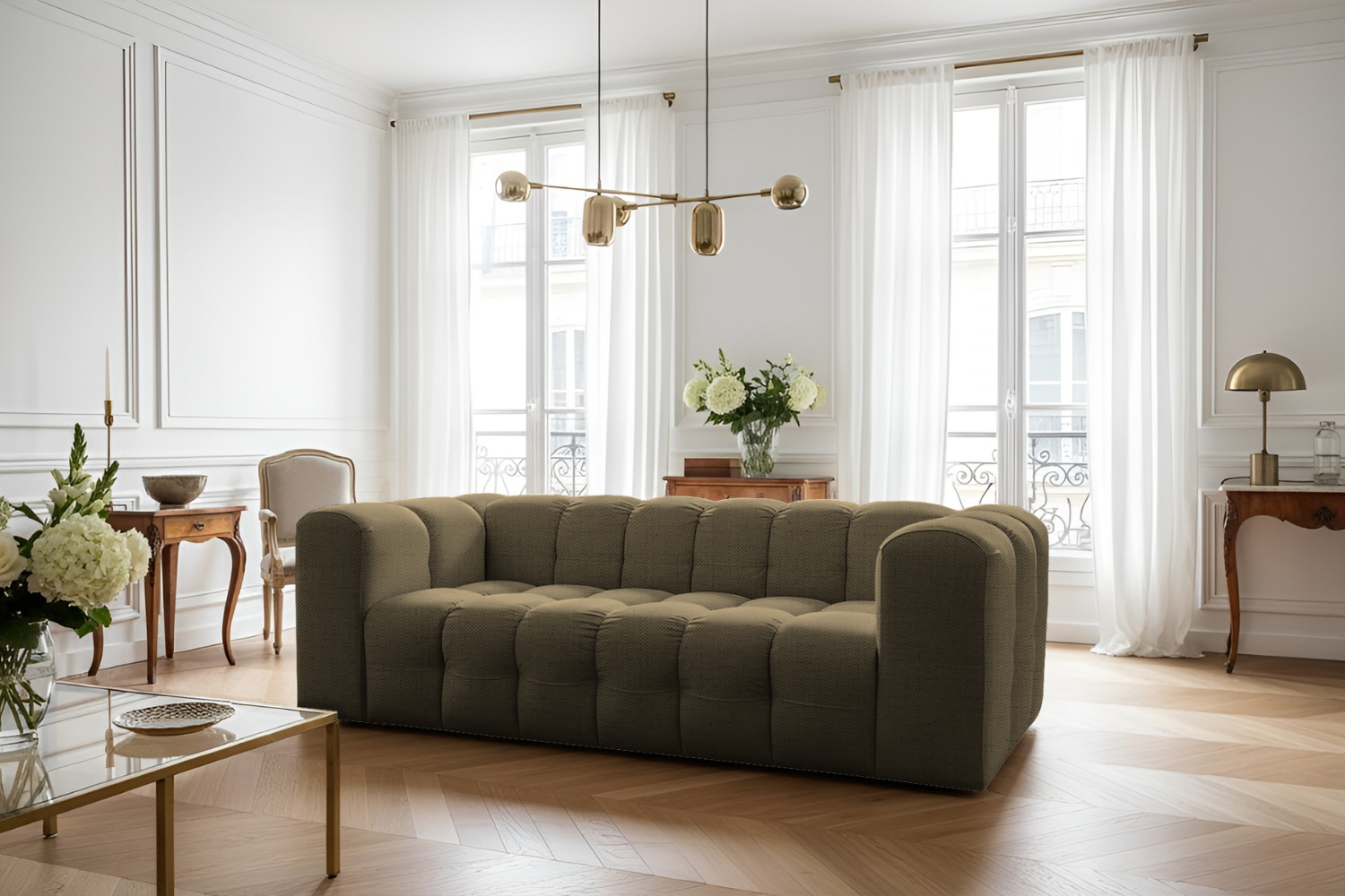 BALOO 3-Sitzer Sofa, Modernes Design & luxuriöser Komfort für dein Wohnzimmer - Grün, Stoff Moly 38